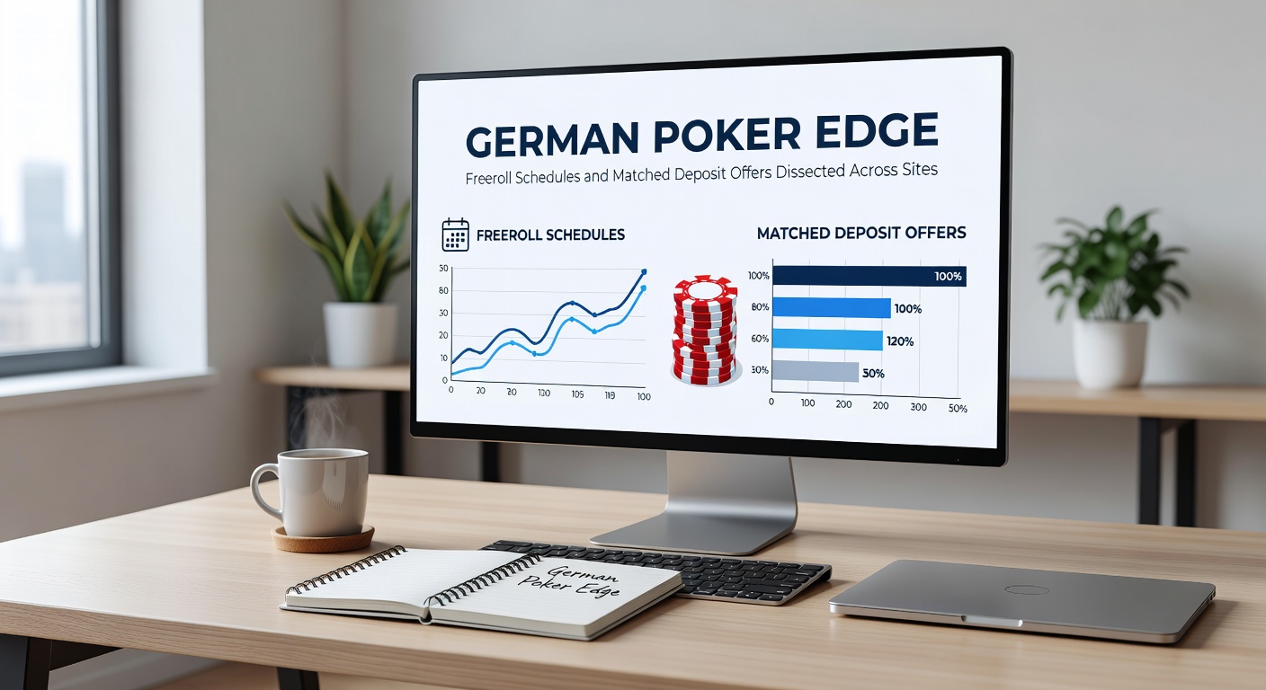 Vergleichstabelle von Match-Deposit-Boni und Freeroll-Gewinnen auf deutschen Poker-Seiten, inklusive Prozentsätzen und Limits